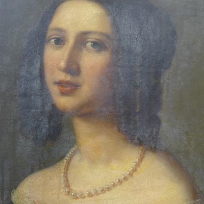 Porträttet med gulnad och blinderad fernissa